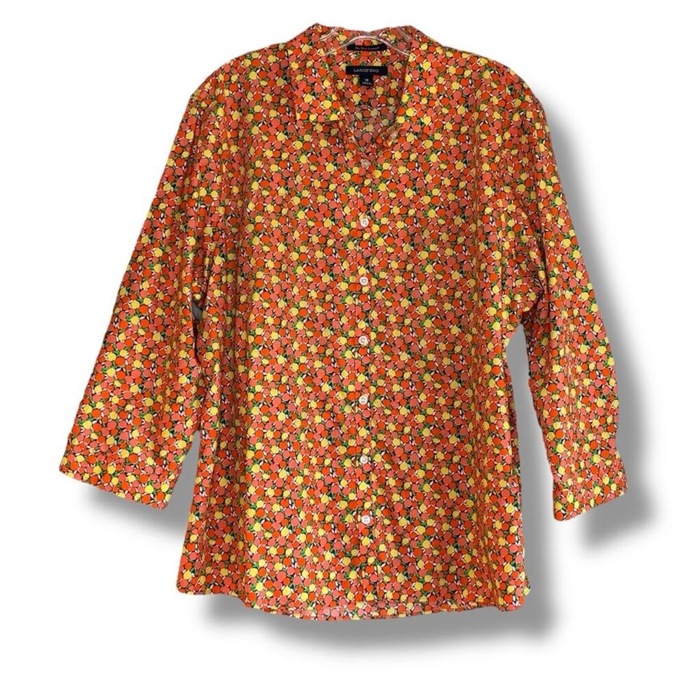 Lands’ End No Iron Supima colorful citrus button down shirt size 18 - Picture 2 of 4